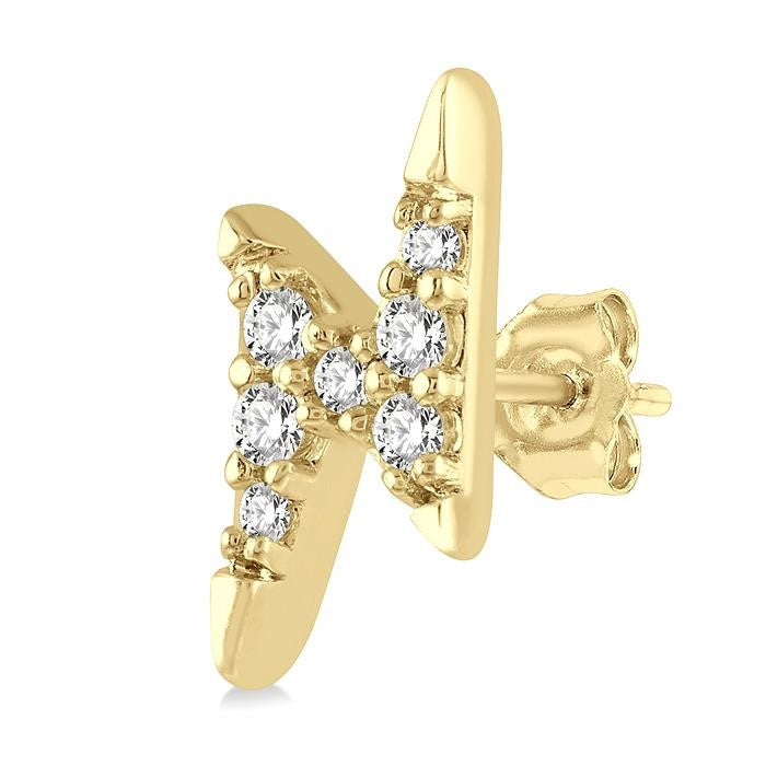 1/10 Ctw Lightning Bolt Round Cut Diamond Petite Earrings in 14K Yellow Gold