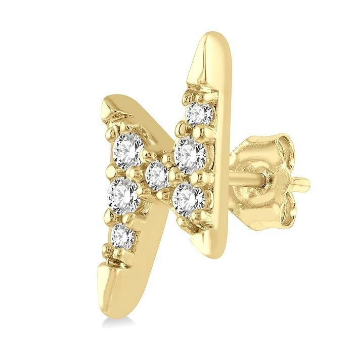 1/10 Ctw Lightning Bolt Round Cut Diamond Petite Earrings in 10K Yellow Gold
