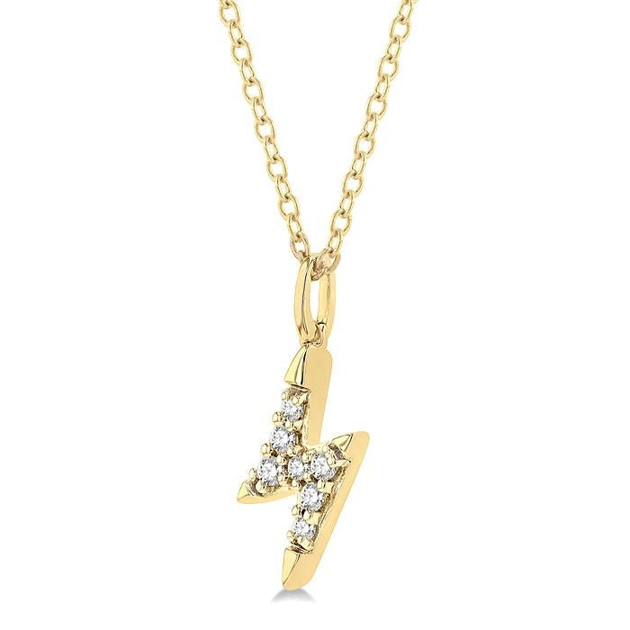 1/10 Ctw Lightning Bolt Round Cut Diamond Petite Fashion Pendant With Chain in 10K Yellow Gold