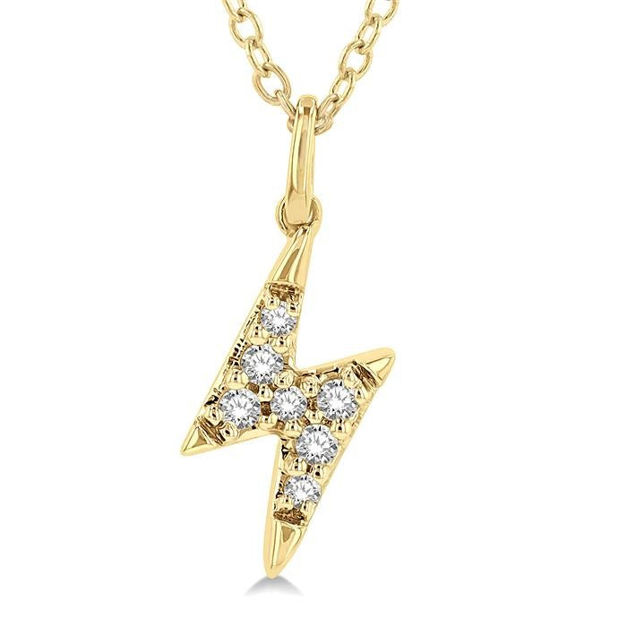 1/10 Ctw Lightning Bolt Round Cut Diamond Petite Fashion Pendant With Chain in 10K Yellow Gold