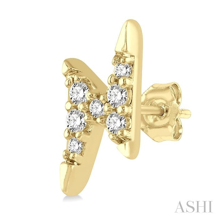 1/10 Ctw Lightning Bolt Round Cut Diamond Petite Earrings in 14K Yellow Gold