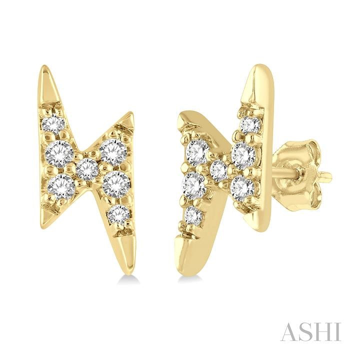 1/10 Ctw Lightning Bolt Round Cut Diamond Petite Earrings in 14K Yellow Gold