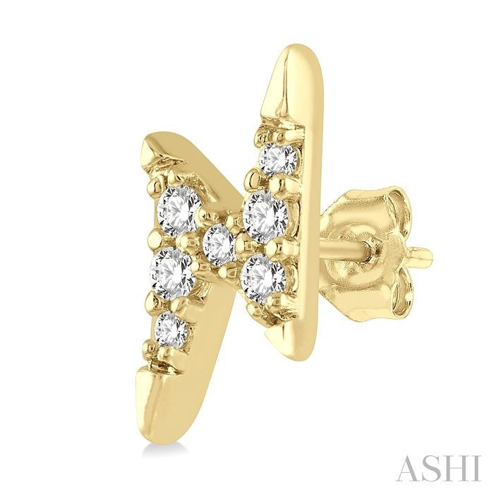 1/10 Ctw Lightning Bolt Round Cut Diamond Petite Earrings in 10K Yellow Gold