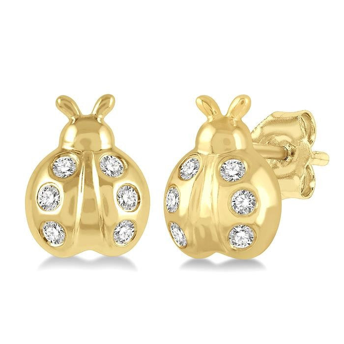 1/10 Ctw Ladybird Round Cut Diamond Petite Earrings in 10K Yellow Gold
