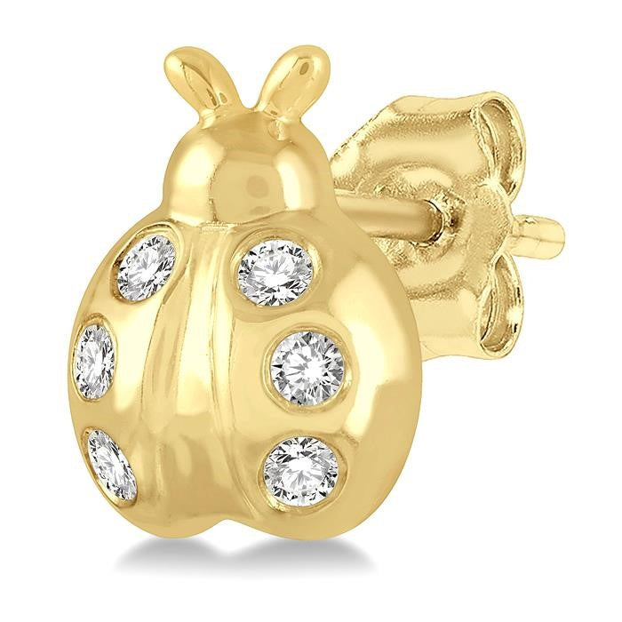 1/10 Ctw Ladybird Round Cut Diamond Petite Earrings in 10K Yellow Gold