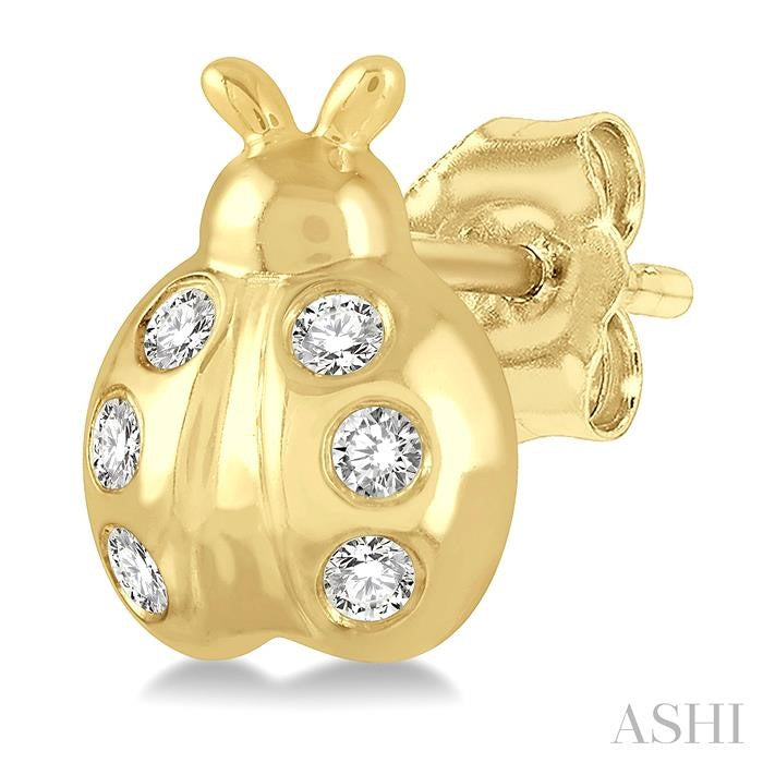 1/10 Ctw Ladybird Round Cut Diamond Petite Earrings in 10K Yellow Gold