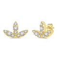 1/10 Ctw Tri Leaf Round Cut Diamond Petite Earrings in 10K Yellow Gold