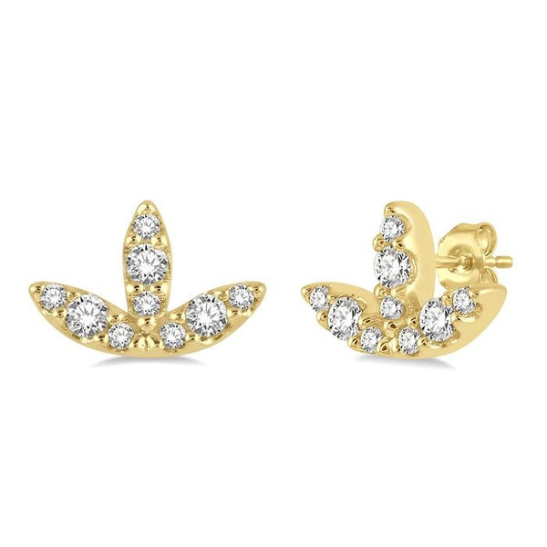 1/10 Ctw Tri Leaf Round Cut Diamond Petite Earrings in 10K Yellow Gold