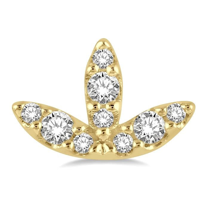 1/10 Ctw Tri Leaf Round Cut Diamond Petite Earrings in 10K Yellow Gold
