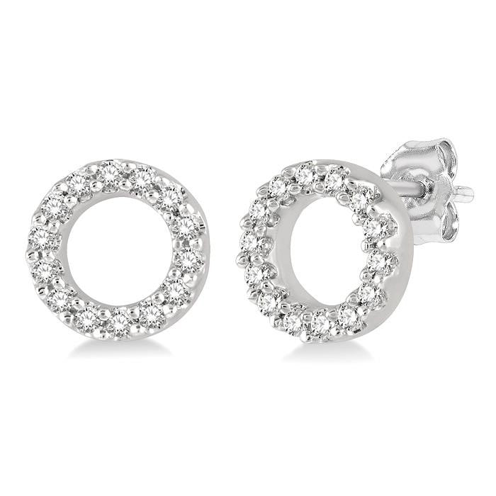 1/10 Ctw Circular Round Cut Diamond Petite Fashion Earrings in 10K White Gold