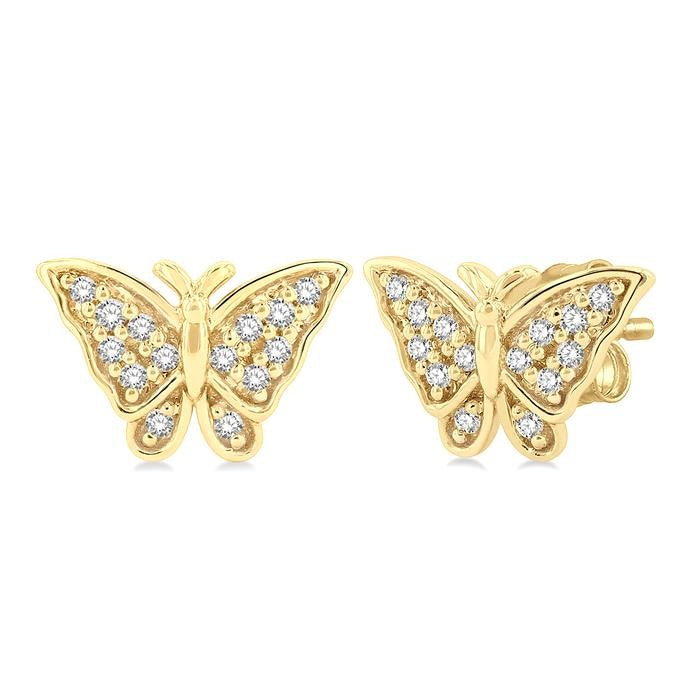 1/10 Ctw Petite Butterfly Round Cut Diamond Fashion Stud Earrings in 10K Yellow Gold