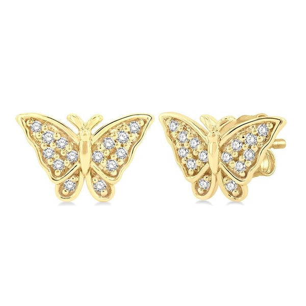 1/10 Ctw Petite Butterfly Round Cut Diamond Fashion Stud Earrings in 10K Yellow Gold
