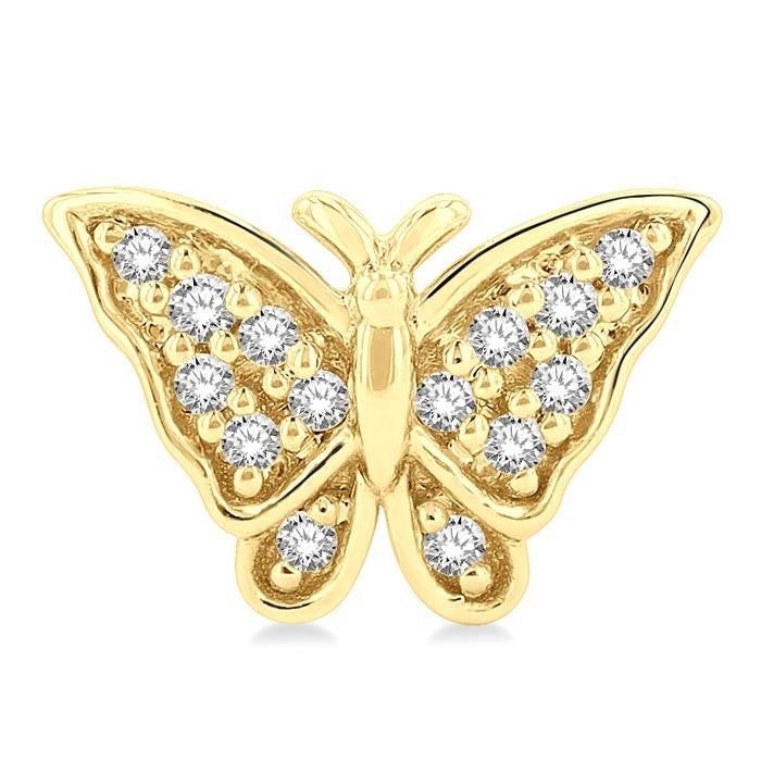 1/10 Ctw Petite Butterfly Round Cut Diamond Fashion Stud Earrings in 10K Yellow Gold