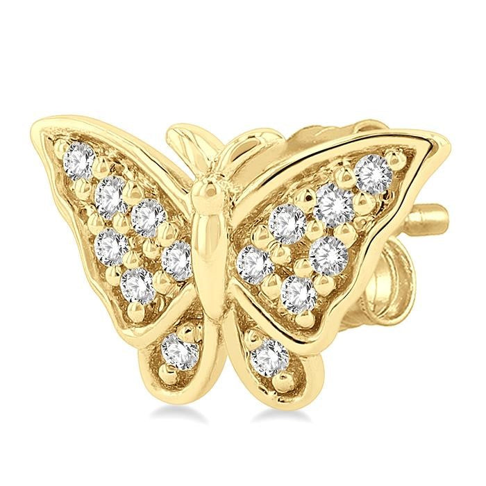 1/10 Ctw Petite Butterfly Round Cut Diamond Fashion Stud Earrings in 10K Yellow Gold