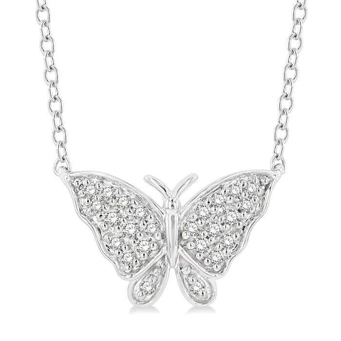 1/10 Ctw Butterfly Petite Round Cut Diamond Fashion Pendant With Chain in 10K White Gold