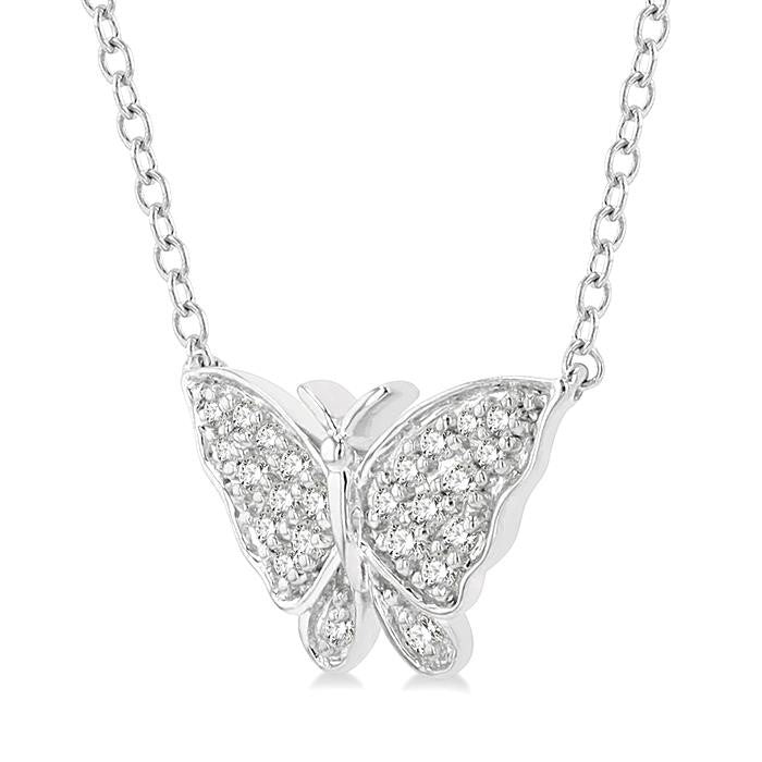 1/10 Ctw Butterfly Petite Round Cut Diamond Fashion Pendant With Chain in 10K White Gold