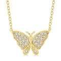 1/10 Ctw Butterfly Petite Round Cut Diamond Fashion Pendant With Chain in 10K Yellow Gold