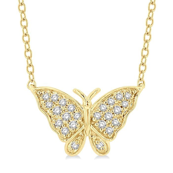 1/10 Ctw Butterfly Petite Round Cut Diamond Fashion Pendant With Chain in 10K Yellow Gold