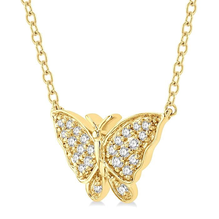 1/10 Ctw Butterfly Petite Round Cut Diamond Fashion Pendant With Chain in 10K Yellow Gold