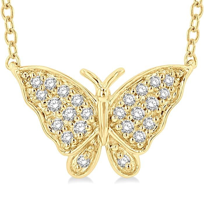 1/10 Ctw Butterfly Petite Round Cut Diamond Fashion Pendant With Chain in 10K Yellow Gold