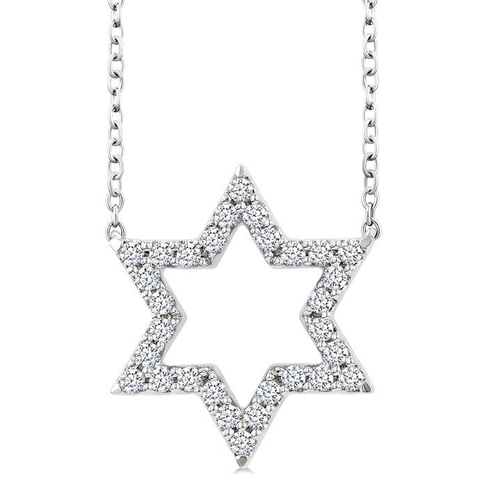 1/4 Ctw Star of David Round Cut Diamond Fashion Pendant With Chain in 14K White Gold