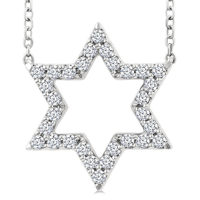 1/4 Ctw Star of David Round Cut Diamond Fashion Pendant With Chain in 14K White Gold