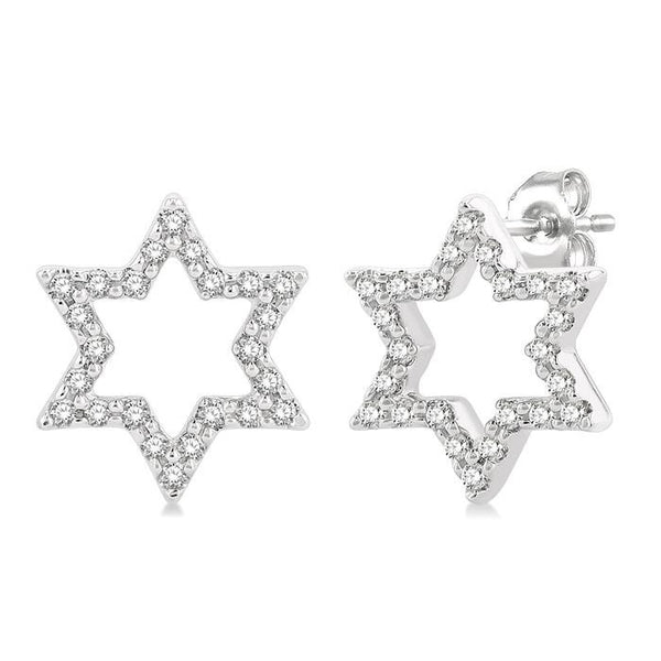 1/6 Ctw Petite Star of David Round Cut Diamond Fashion Stud Earrings in 10K White Gold