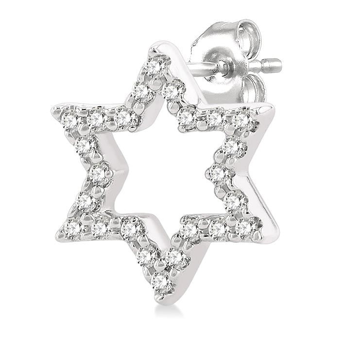 1/6 Ctw Petite Star of David Round Cut Diamond Fashion Stud Earrings in 10K White Gold