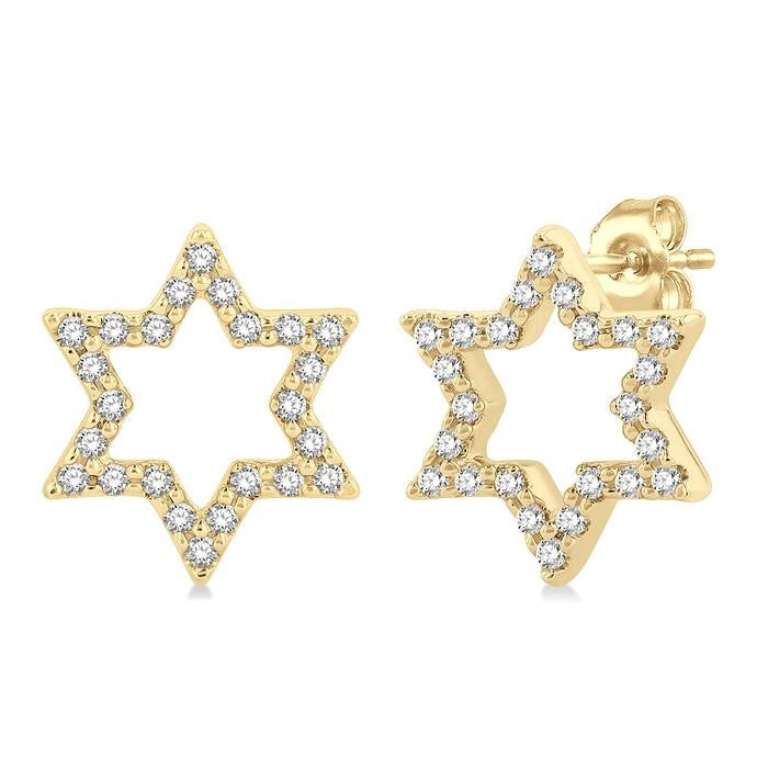 1/6 Ctw Petite Star of David Round Cut Diamond Fashion Stud Earrings in 10K Yellow Gold
