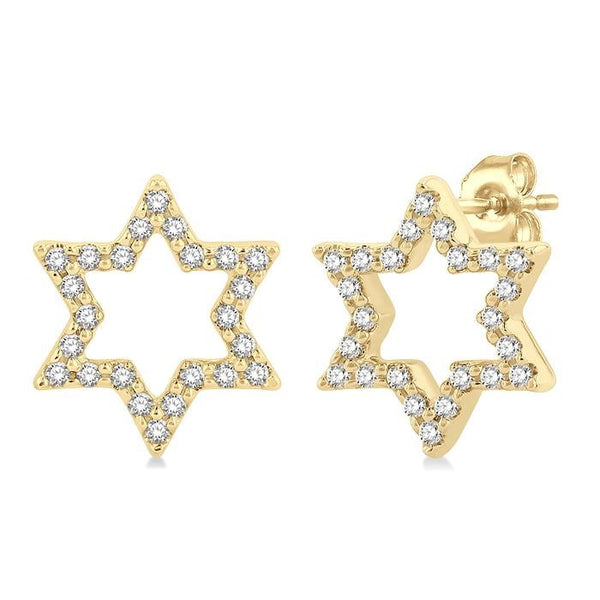 1/6 Ctw Petite Star of David Round Cut Diamond Fashion Stud Earrings in 10K Yellow Gold
