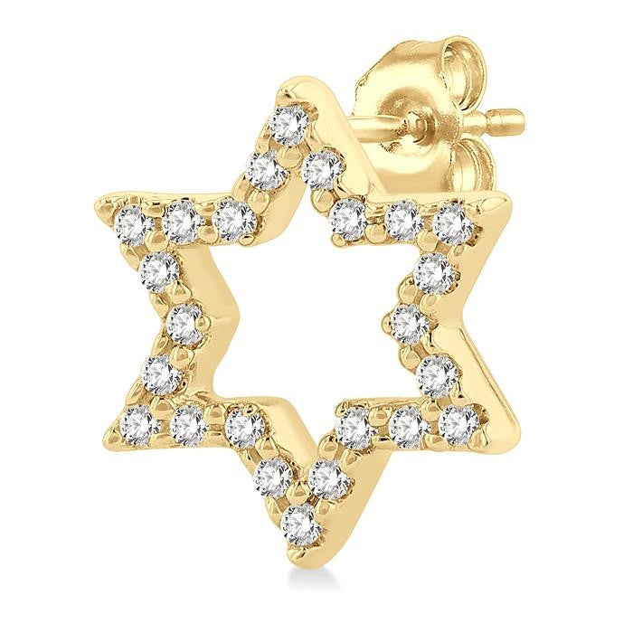 1/6 Ctw Petite Star of David Round Cut Diamond Fashion Stud Earrings in 10K Yellow Gold