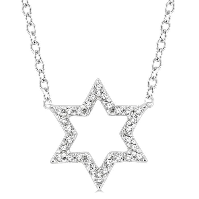 1/10 Ctw Star of David Petite Round Cut Diamond Fashion Pendant With Chain in 10K White Gold