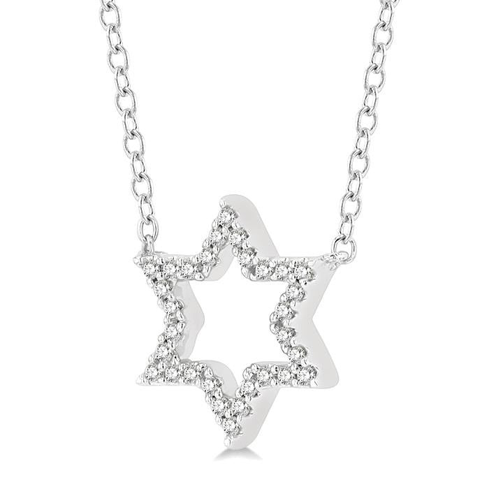 1/10 Ctw Star of David Petite Round Cut Diamond Fashion Pendant With Chain in 10K White Gold