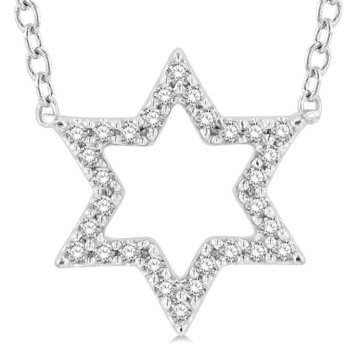 1/10 Ctw Star of David Petite Round Cut Diamond Fashion Pendant With Chain in 10K White Gold