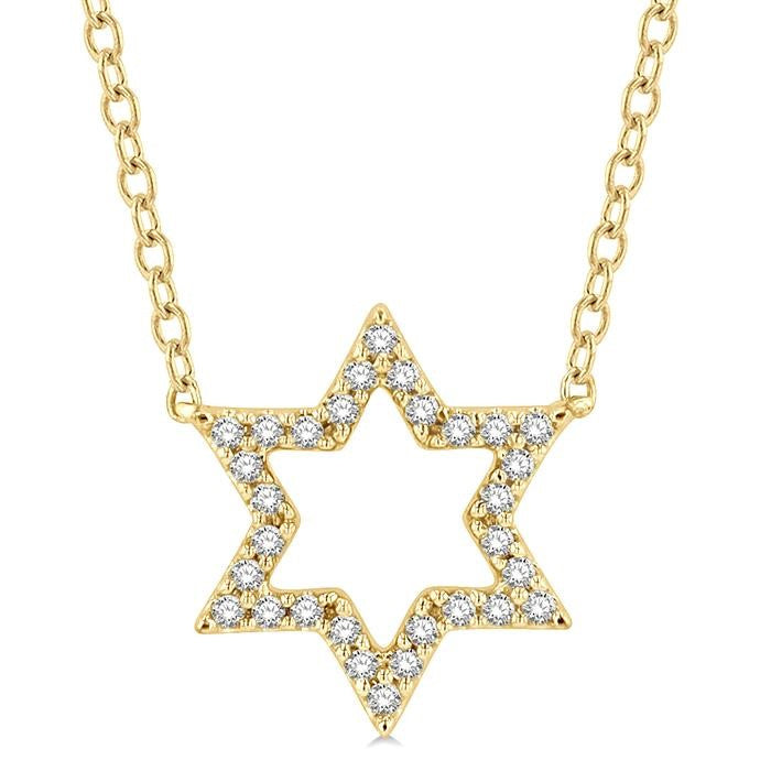 1/10 Ctw Star of David Petite Round Cut Diamond Fashion Pendant With Chain in 10K Yellow Gold