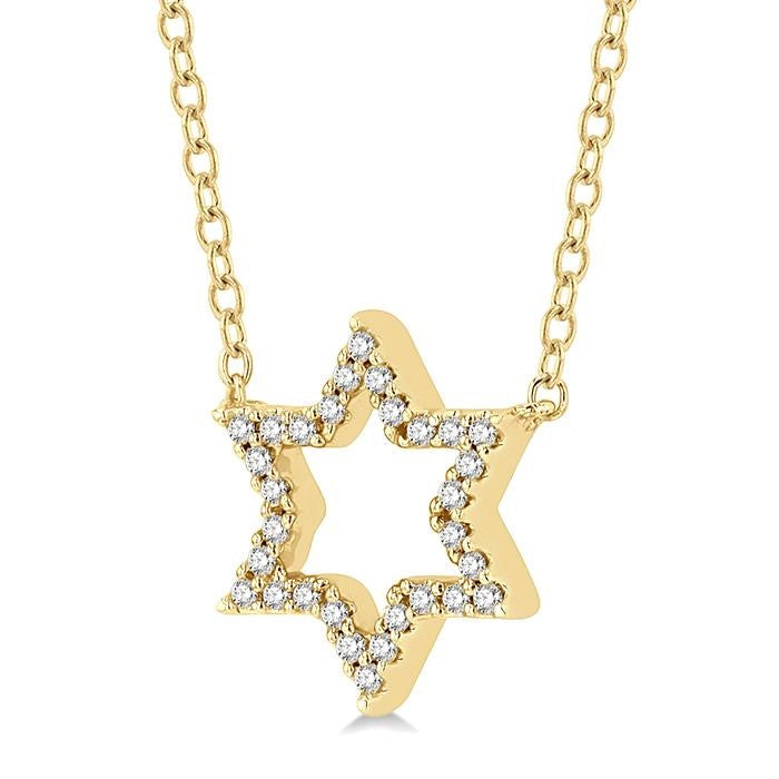 1/10 Ctw Star of David Petite Round Cut Diamond Fashion Pendant With Chain in 10K Yellow Gold