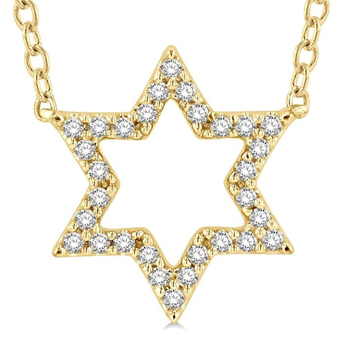 1/10 Ctw Star of David Petite Round Cut Diamond Fashion Pendant With Chain in 10K Yellow Gold