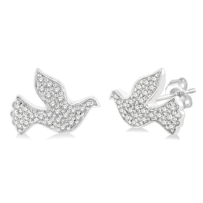 1/6 Ctw Petite Dove Round Cut Diamond Fashion Stud Earrings in 10K White Gold