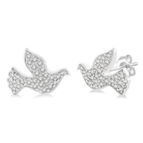 1/6 Ctw Petite Dove Round Cut Diamond Fashion Stud Earrings in 10K White Gold