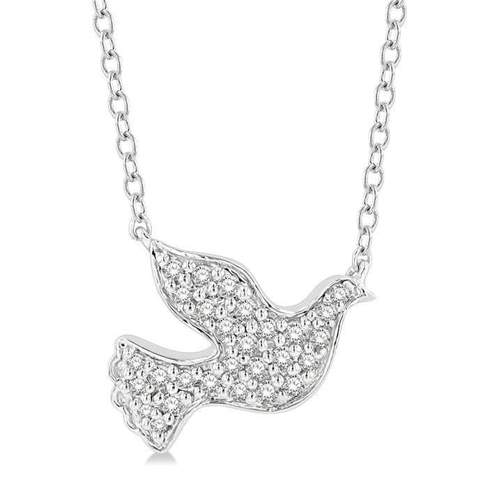 1/8 Ctw Dove Symbol Petite Round Cut Diamond Fashion Pendant With Chain in 10K White Gold