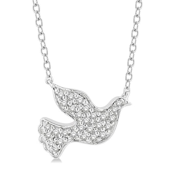 1/8 Ctw Dove Symbol Petite Round Cut Diamond Fashion Pendant With Chain in 10K White Gold
