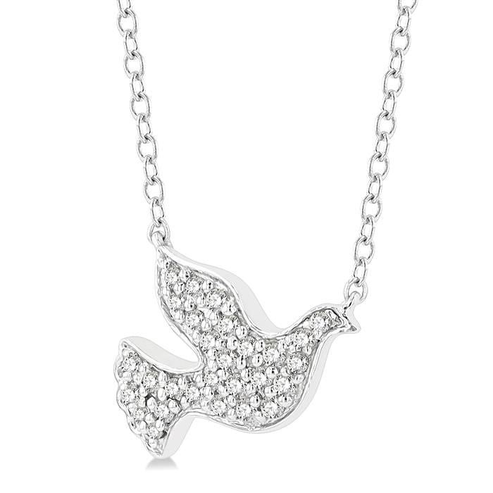 1/8 Ctw Dove Symbol Petite Round Cut Diamond Fashion Pendant With Chain in 10K White Gold