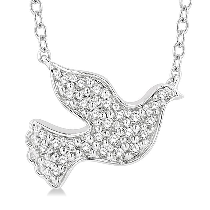 1/8 Ctw Dove Symbol Petite Round Cut Diamond Fashion Pendant With Chain in 10K White Gold