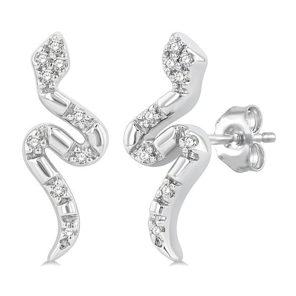 1/20 Ctw Petite Snake Round Cut Diamond Fashion Stud Earrings in 10K White Gold