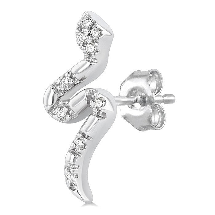 1/20 Ctw Petite Snake Round Cut Diamond Fashion Stud Earrings in 10K White Gold