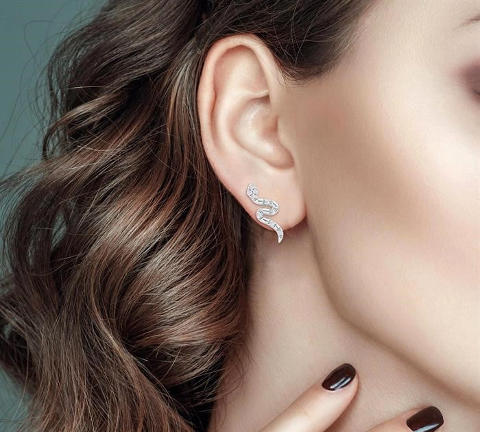 1/20 Ctw Petite Snake Round Cut Diamond Fashion Stud Earrings in 10K White Gold