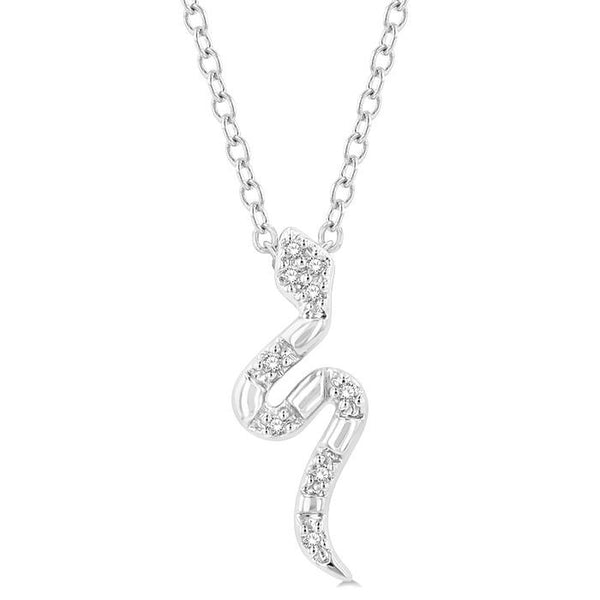 1/20 Ctw Snake Petite Round Cut Diamond Fashion Pendant With Chain in 10K White Gold