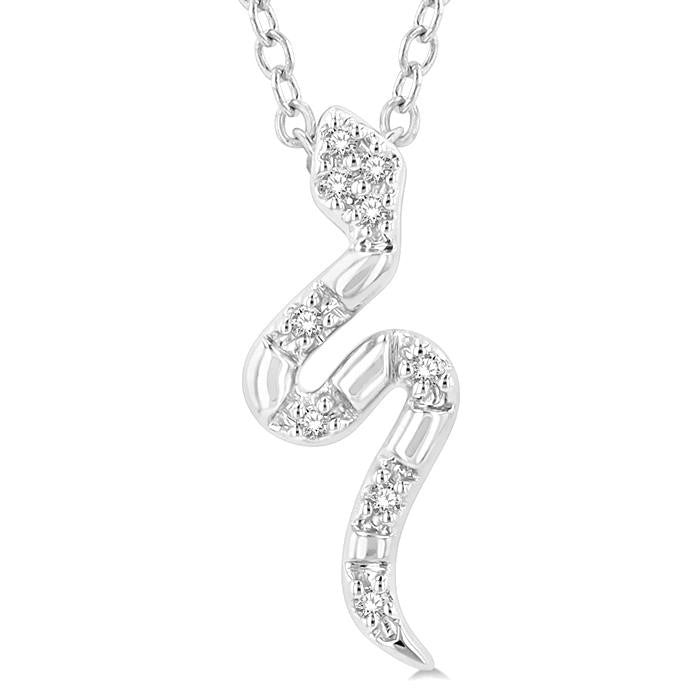 1/20 Ctw Snake Petite Round Cut Diamond Fashion Pendant With Chain in 10K White Gold