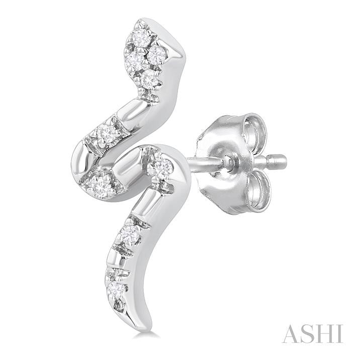1/20 Ctw Petite Snake Round Cut Diamond Fashion Stud Earrings in 10K White Gold