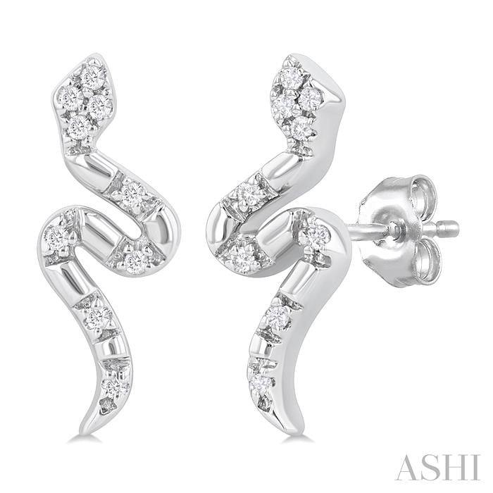 1/20 Ctw Petite Snake Round Cut Diamond Fashion Stud Earrings in 10K White Gold
